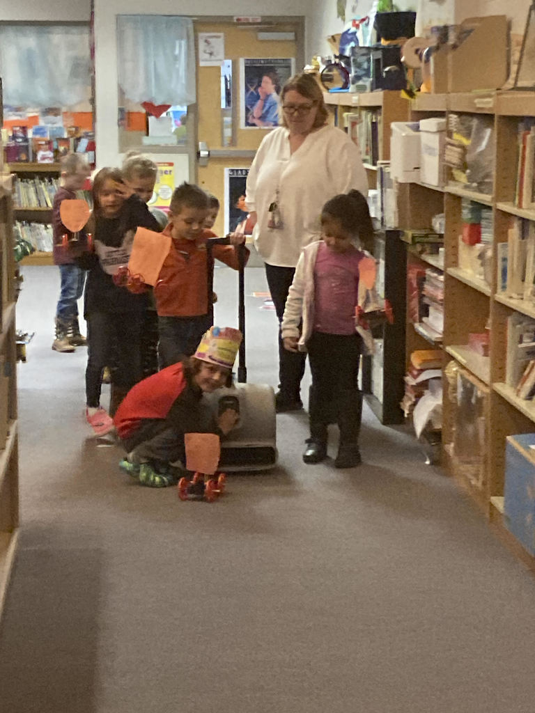 Mrs. Todd’s kindergarten class testing their sail car designs, as they learn about force and motion during STEM class.