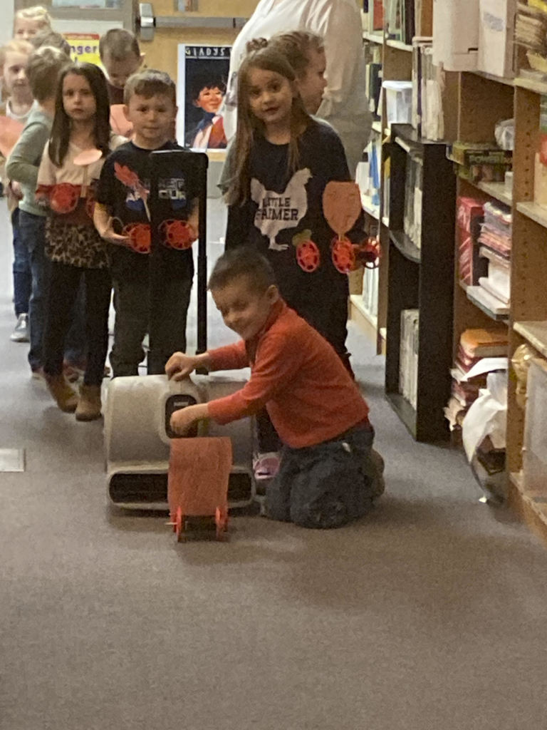 Mrs. Todd’s kindergarten class testing their sail car designs, as they learn about force and motion during STEM class.