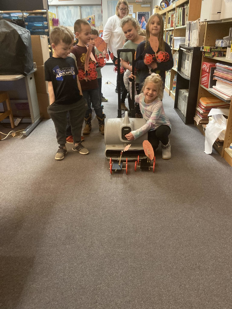 Mrs. Todd’s kindergarten class testing their sail car designs, as they learn about force and motion during STEM class.